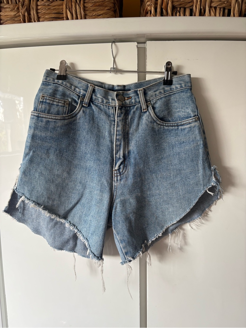 bill blass Light Blue Frayed Hem Denim Shorts